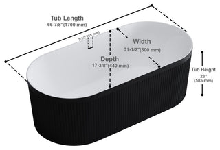 Serenity 67" Fluted Acrylic Soaking Tub, Oval, Matte Black