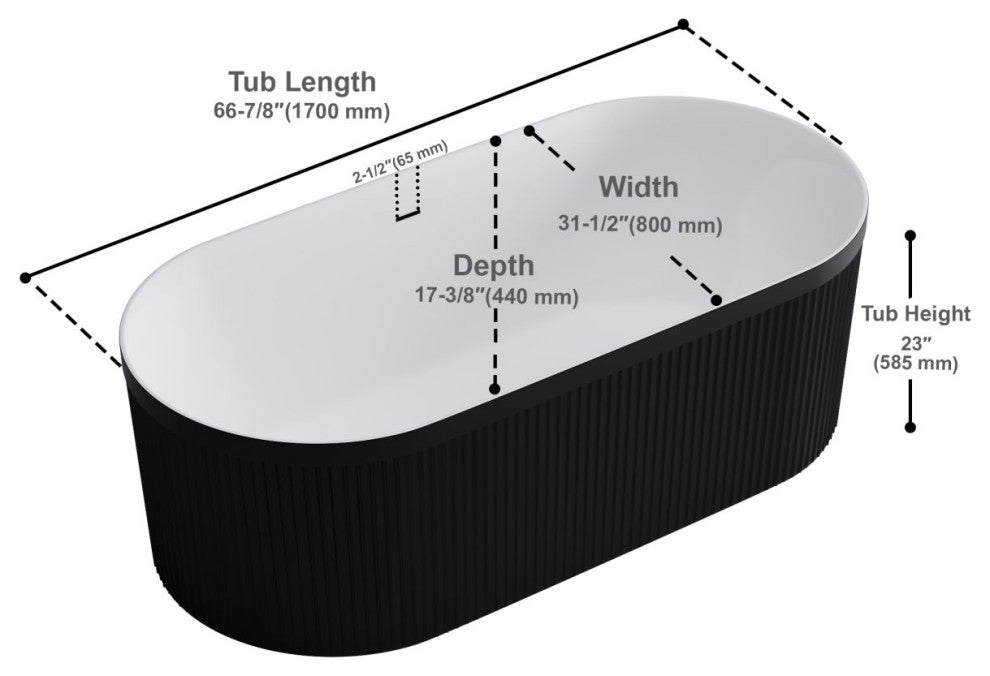 Serenity 67" Fluted Acrylic Soaking Tub, Oval, Matte Black
