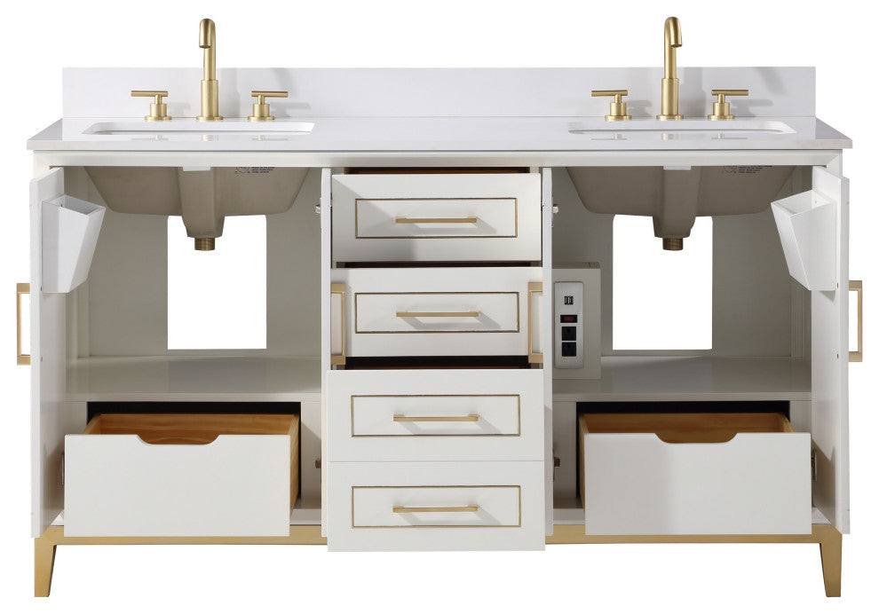 Gracie Bathroom Vanity, Satin White With White Quartz, 60"
