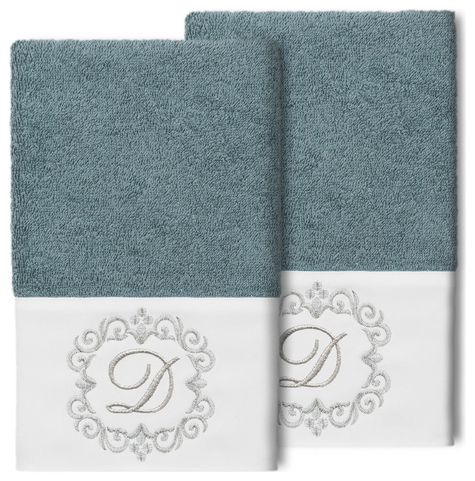 Linum Home Turkish Cotton Monica 2-Piece Embellished Hand Towel Set, Teal