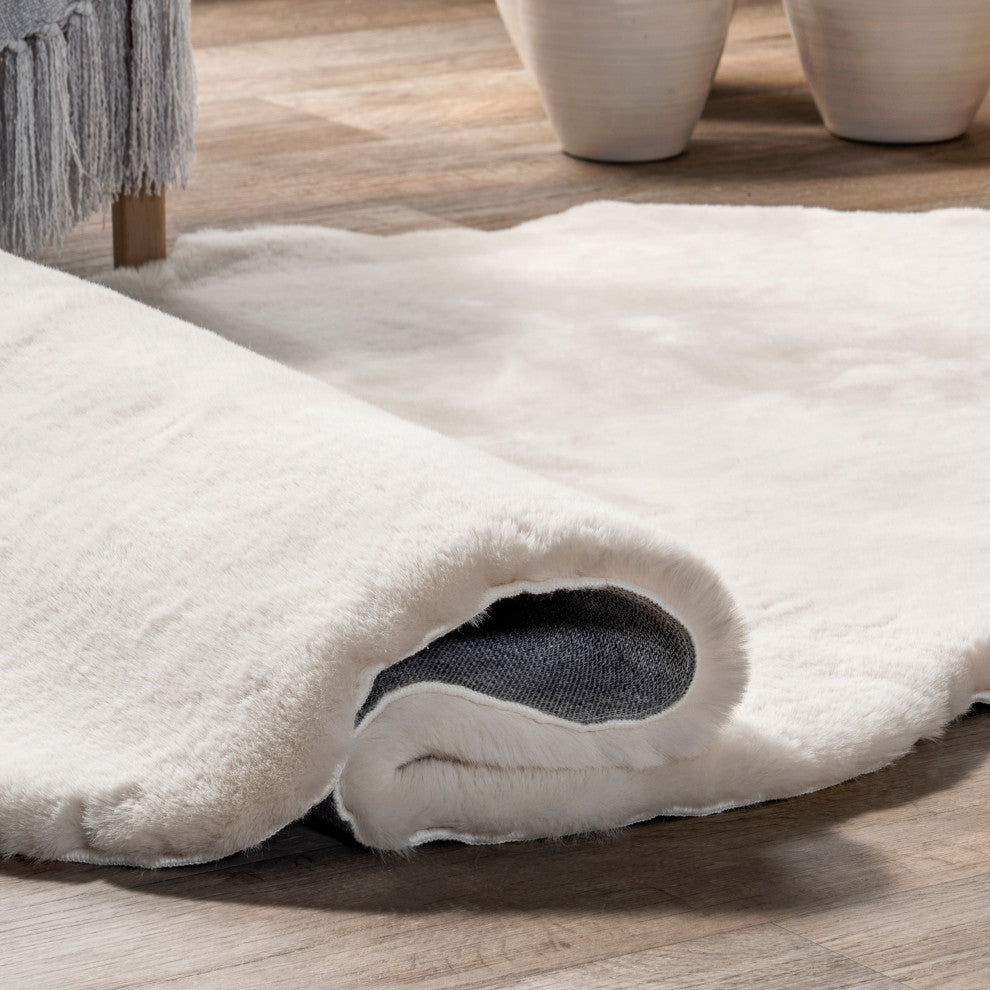 Nuloom Corra Faux SheepSkin Washable Rug, Off White 3' 6" x 6' Shaped