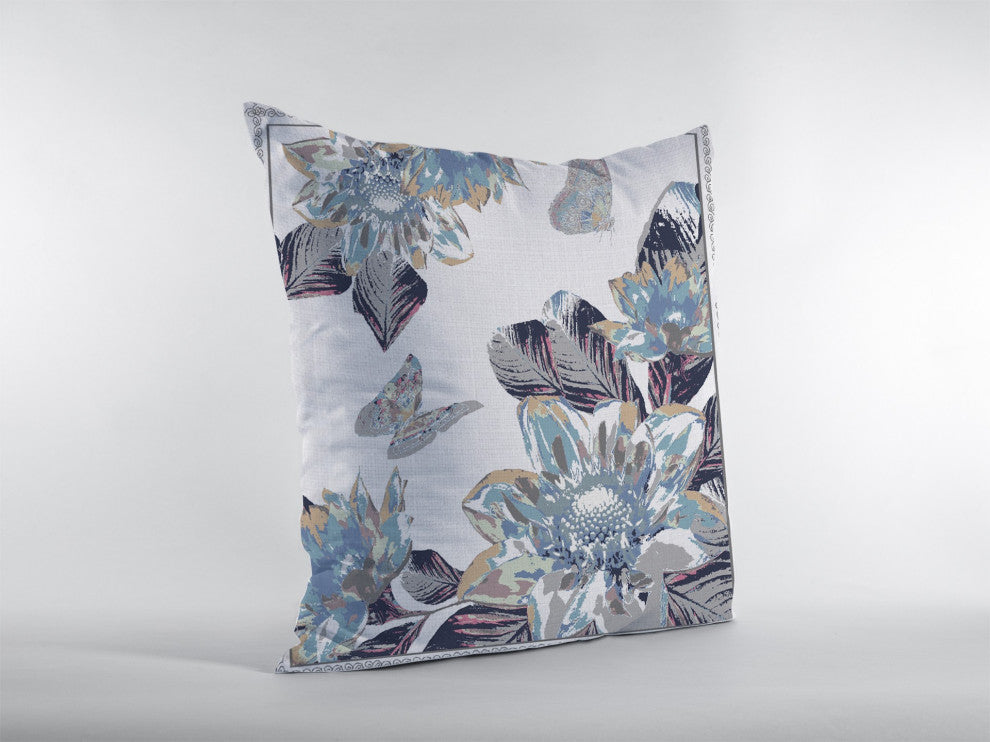 16 Gray White Butterfly Indoor Outdoor Throw Pillow