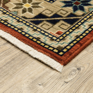 Lizbeth Medallion Border Red/Multi Wool Blend Fringed Area Rug, 2'6"X12'