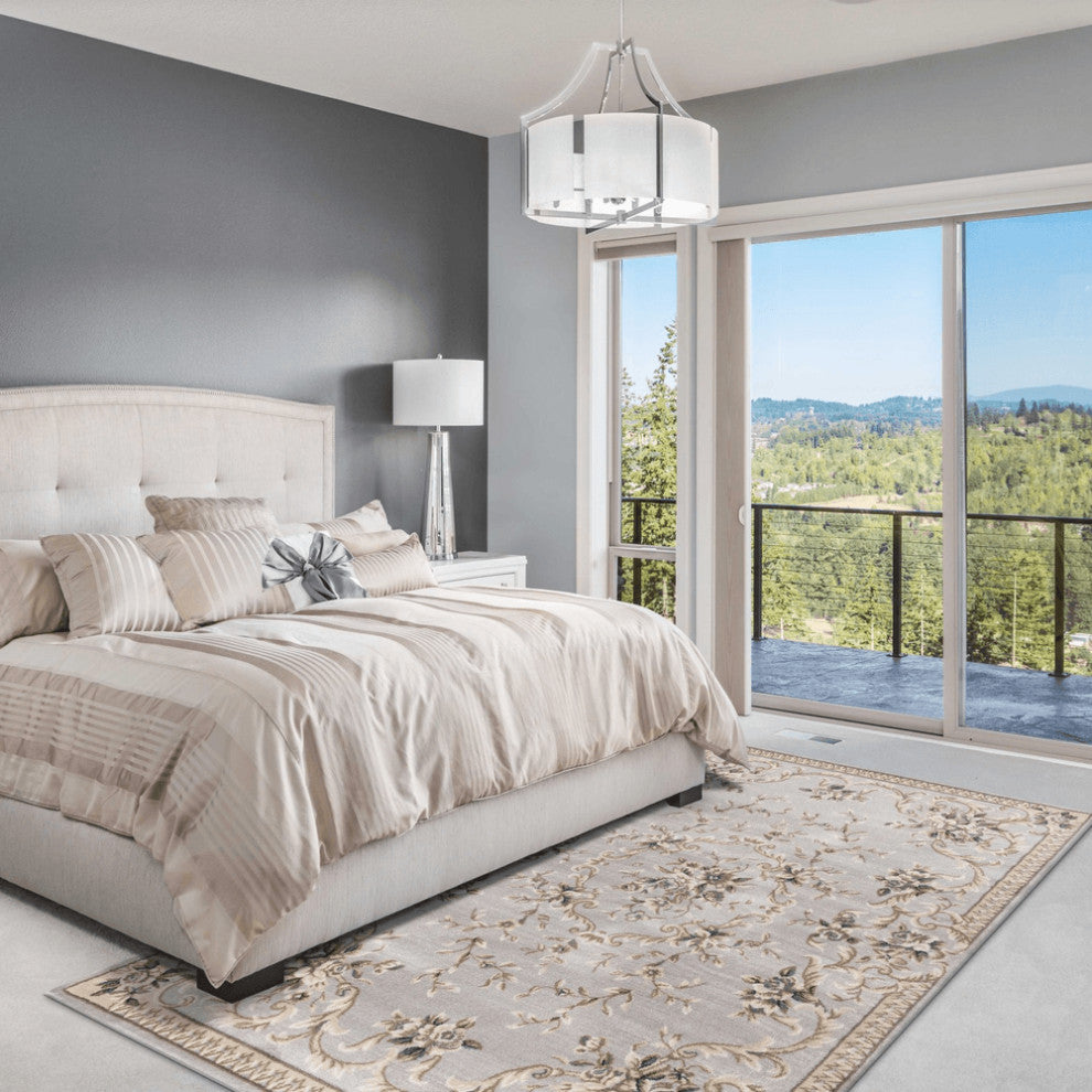 8'X10' Light Grey Floral Indoor Area Rug