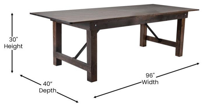HERCULES Series 8' x 40" Solid Pine Folding Farm Table, Mahogany