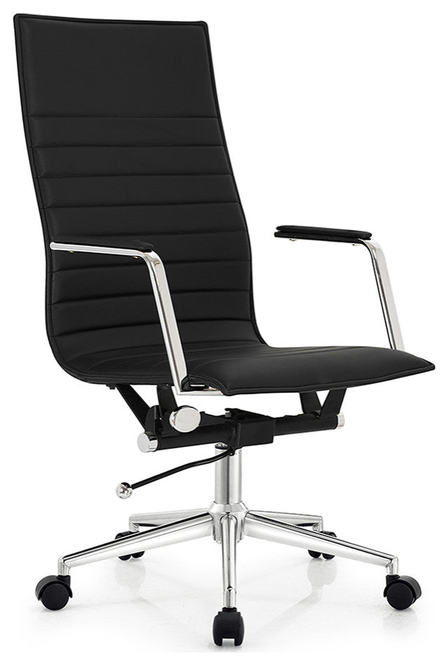 Set of 2 High Back Home Office Chair Upholstered PU Leather Armchair, Black