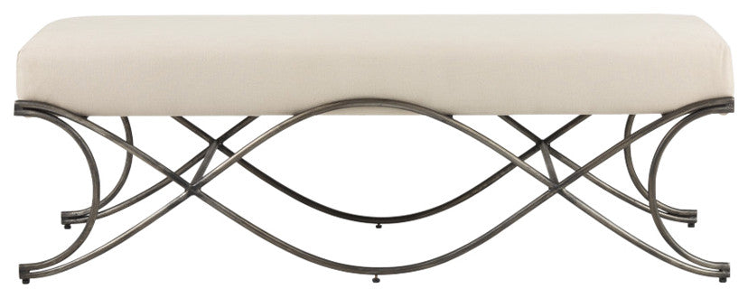 Ayla 55Lx17.6Wx18H Cream Fabric Seat With Antique Nickel Frame Bench