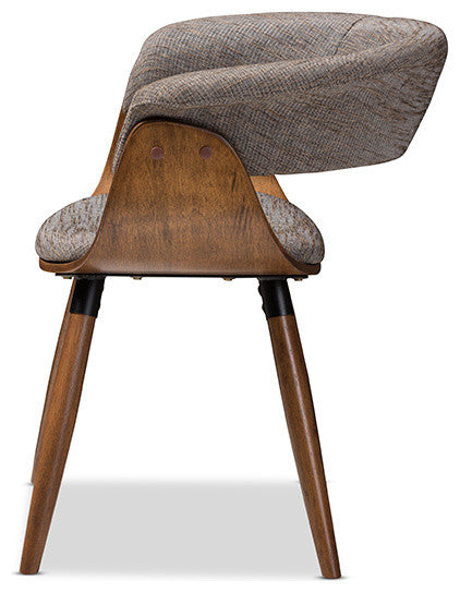 Bryce Mid-Century Fabric Upholstered Walnut Bent Wood Dining Chair