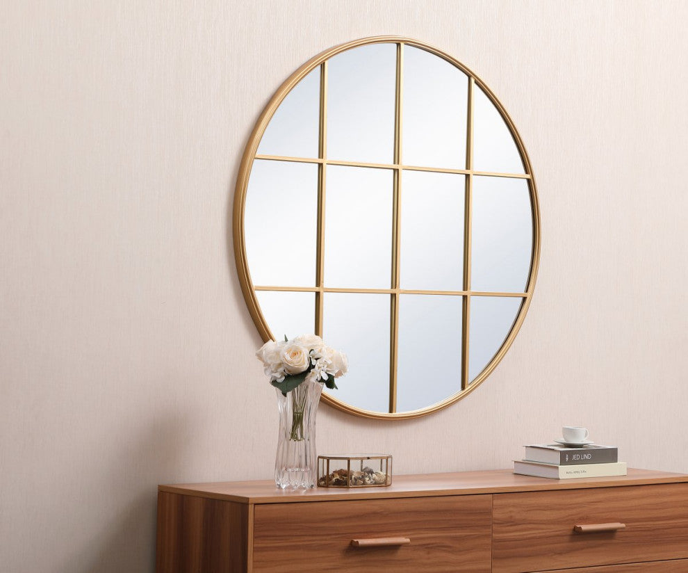 Macey Metal Windowpane Mirror, 42"x42", Brass