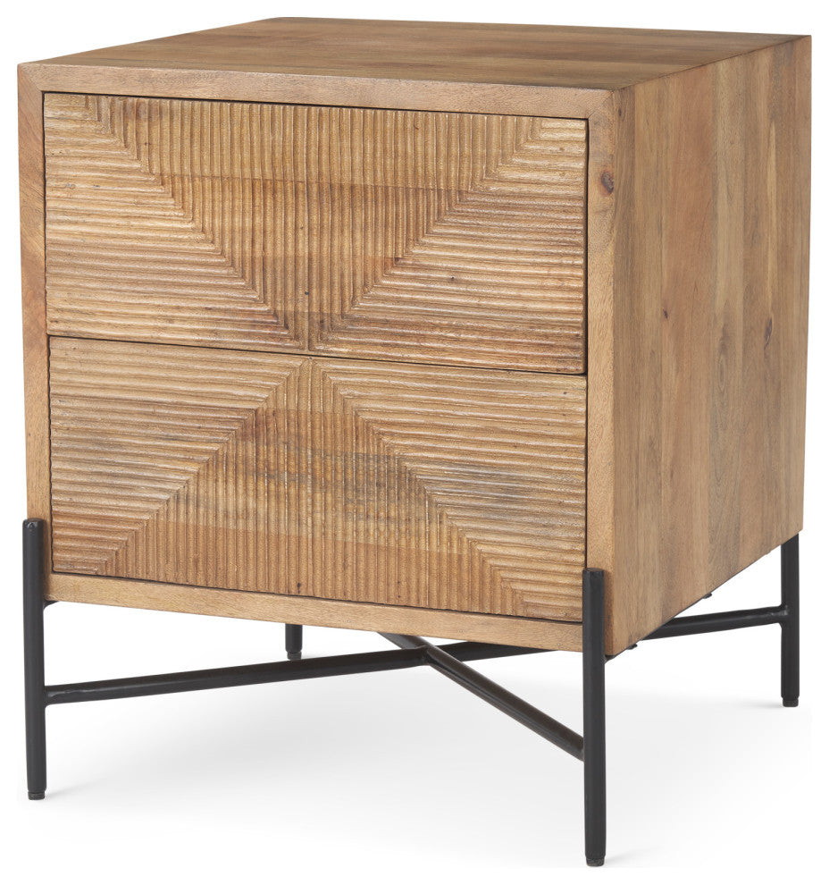 Cairo Light Brown Solid Wood 2 Drawer Accent table
