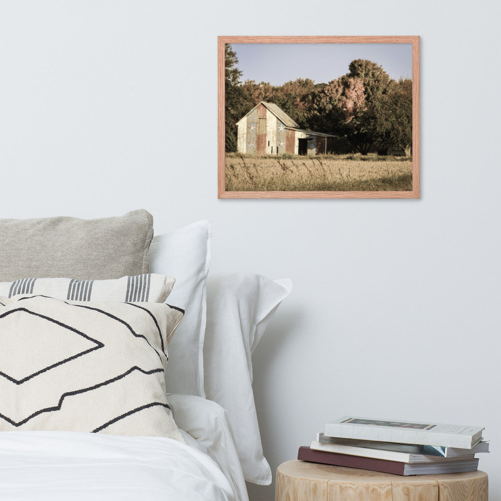 Patriotic Barn in Field Aged Effect Framed Photo Paper Wall Art Prints, Red Oak, 16" X 20"