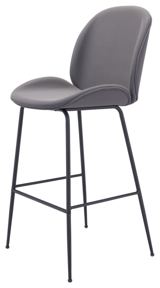 Bar Stool Chair Barstool, Steel Metal, Fabric, Gray, Black, Cafe Bistro