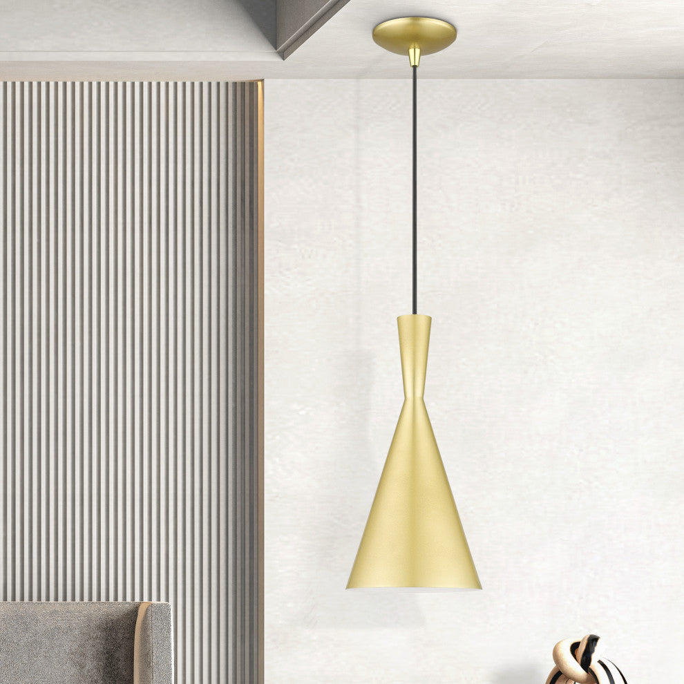 Waldorf 1-Light Soft Gold Pendant, Polished Brass Accents