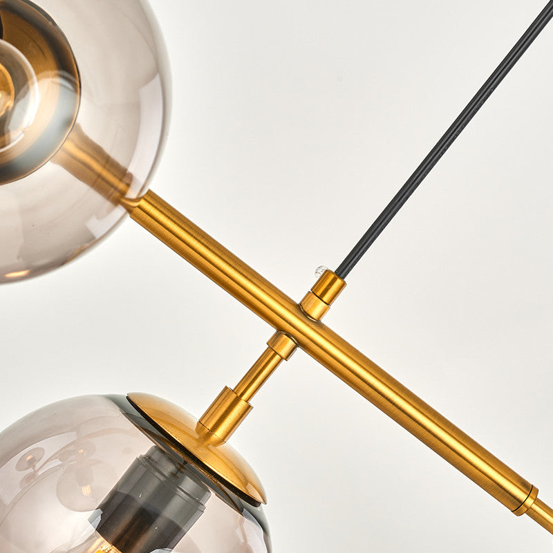 Ilbono | Nordic LED Pendant Light in the Shape of Glass Ball for Dining Room, Gold, Smoky Glass, Cool Light