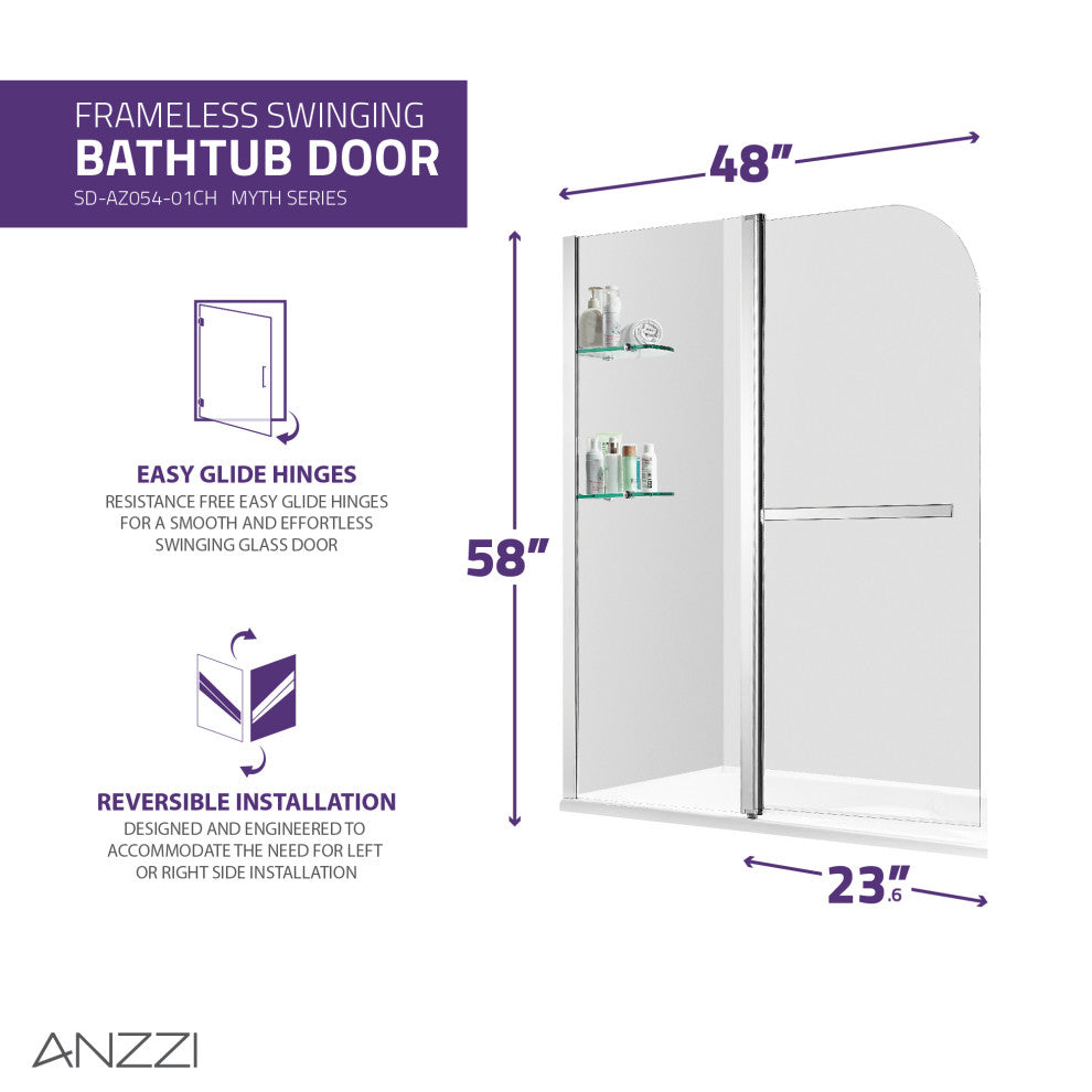 Anzzi 5' Left Drain Tub, White With 48" x 58" Tub Door, Chrome