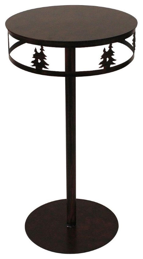 Burnt Sienna and Rust Iron Drink Table With Double Trees Band