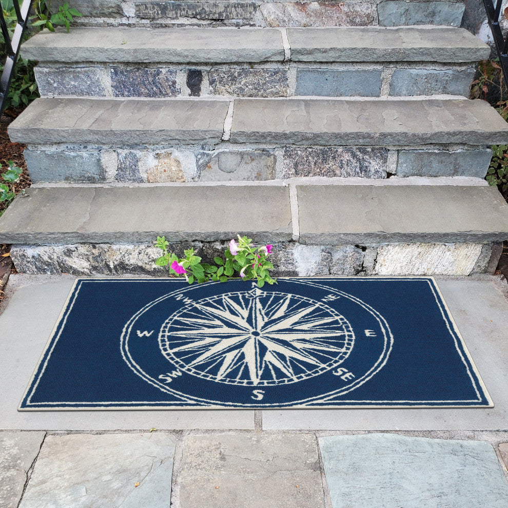 Frontporch Compass Indoor/Outdoor Rug, Navy, 2'6x4'