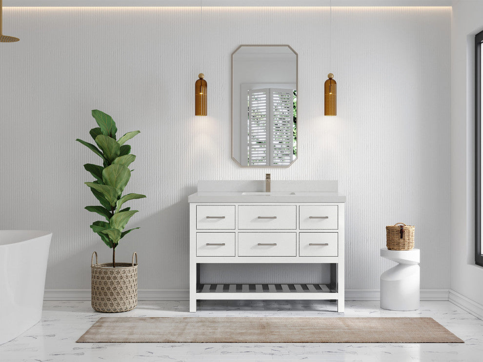 Parker 48 Single Sink Bath Vanity in White 2" Carrara Quartz