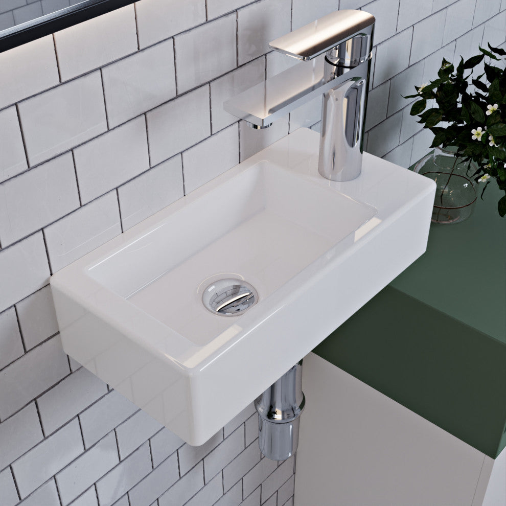 Ceramic Wall Mount Bathroom Sink Small Bathroom White Rectangular Wash Basin