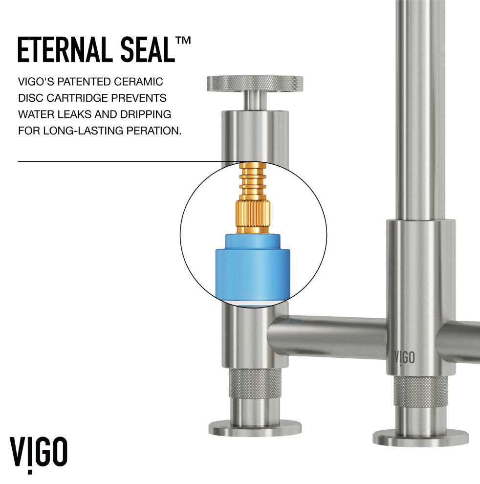VIGO Cass 12" H 2-Handle Widespread Bridge Pull-Out Sprayer Kitchen Faucet, Stainless Steel