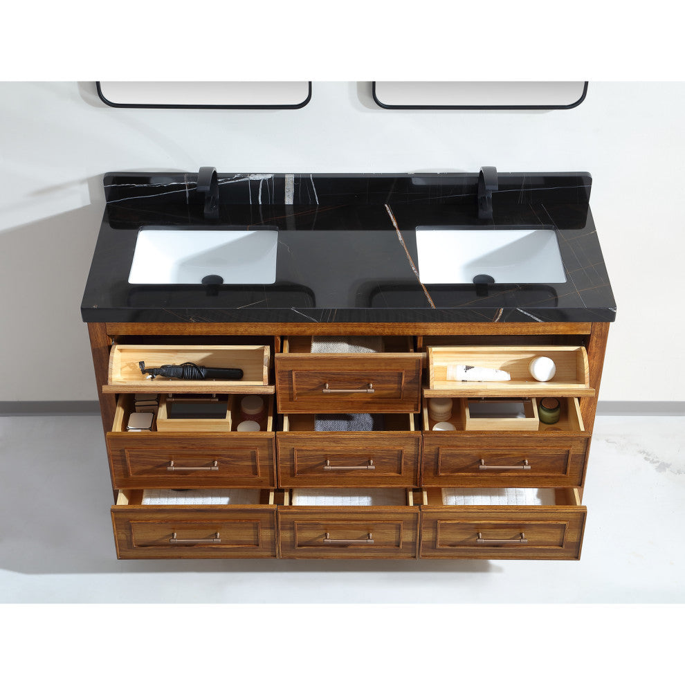 WK2428-60D-EW-B Vanity With Mirror, Sconce and Faucet Included