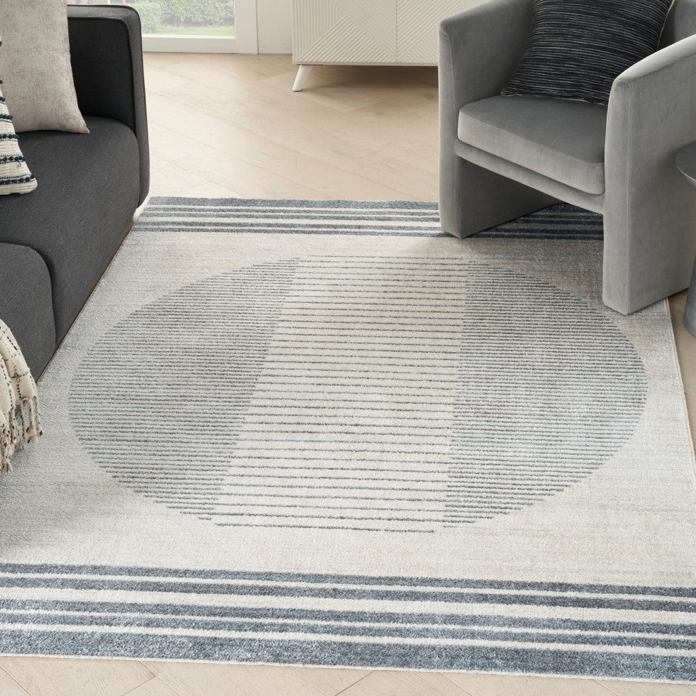 Nourison Astra Machine Washable 7' x 9' Ivory Blue   Area Rug