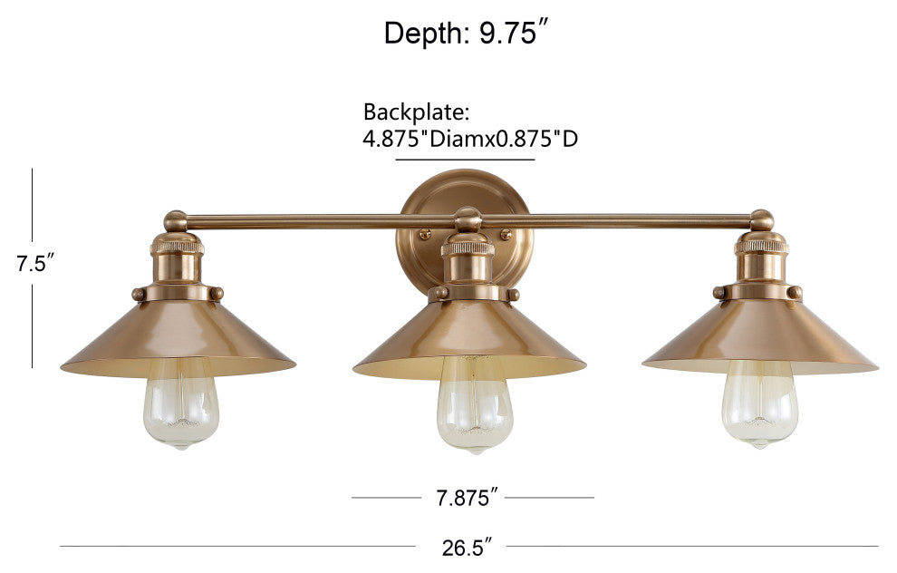 June Metal Shade Sconce, Brass Gold, 3-Light