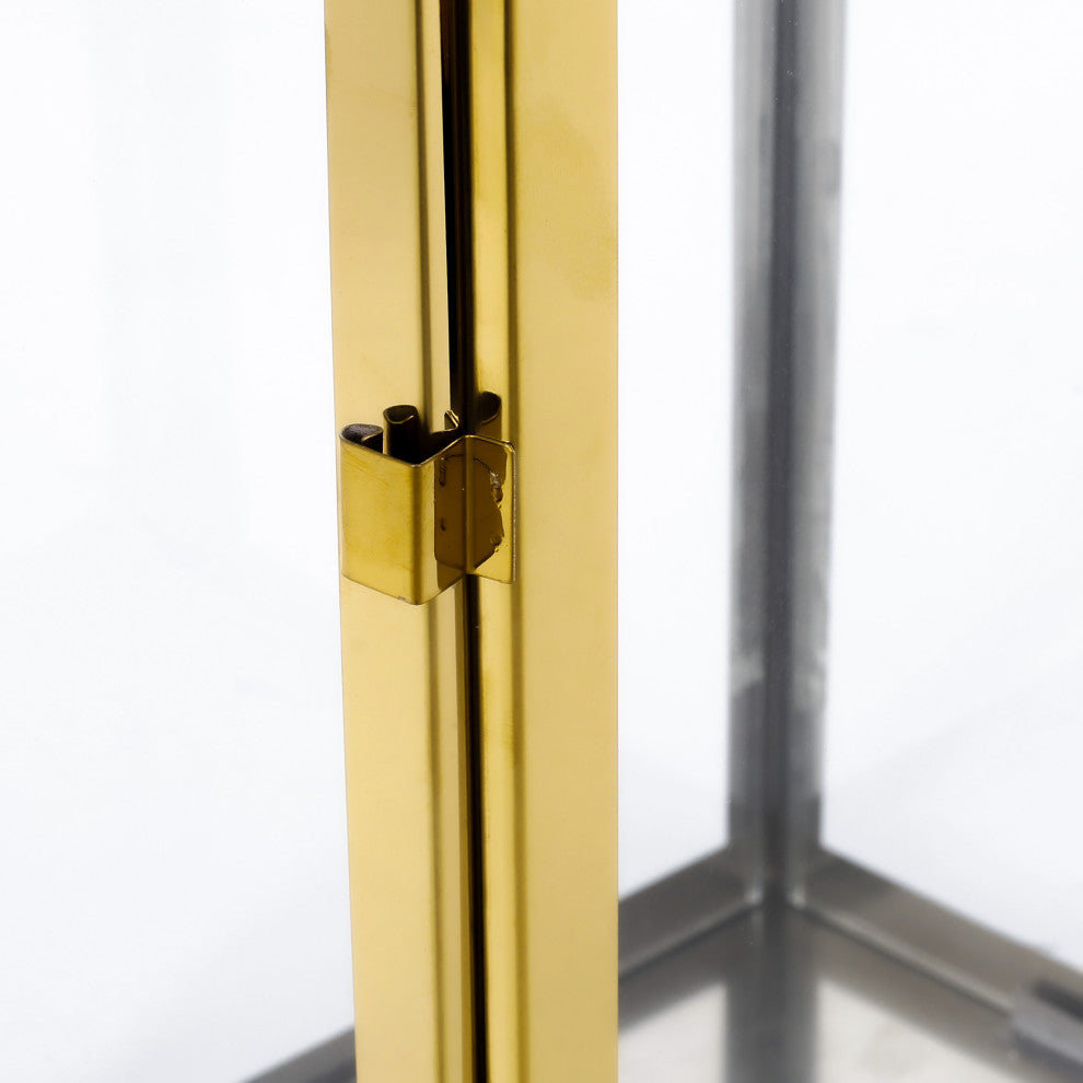 Brianna Outdoor 19" Modern Stainless Steel Lantern, Gold