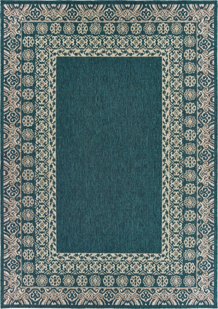 Oriental Weavers Latitude Blue/ Grey Border Indoor/Outdoor Rug 5'3"X7'3"