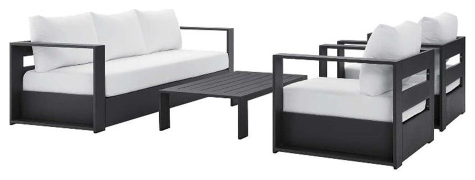 Tahoe Outdoor Patio Powder-Coated Aluminum 4-Piece Set, Gray White