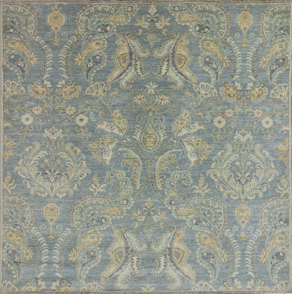 6' Square Blue Peshawar Quality Oriental Suzani Design Rug, W2561