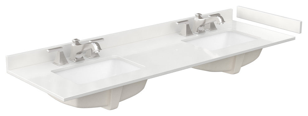 Beckett TK 66" White Double Vanity, White Quartz Top, 3-Hole, Black Trim