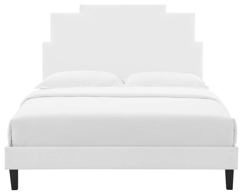 Platform Bed Frame, King Size, Velvet, White, Modern Contemporary, Bedroom