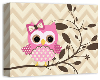 Pink Owl Chevron 14x11 Canvas Wall Art