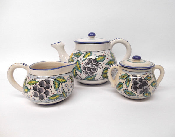 Deruta Ceramiche Sberna Frutta Grapes Tea Set with Teapot and Cream and Sugar