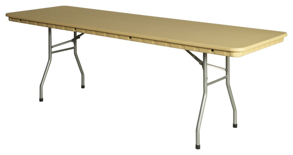 Rectangular Folding Table, Auto Locking Steel Wishbone Legs & Large Top, Tan