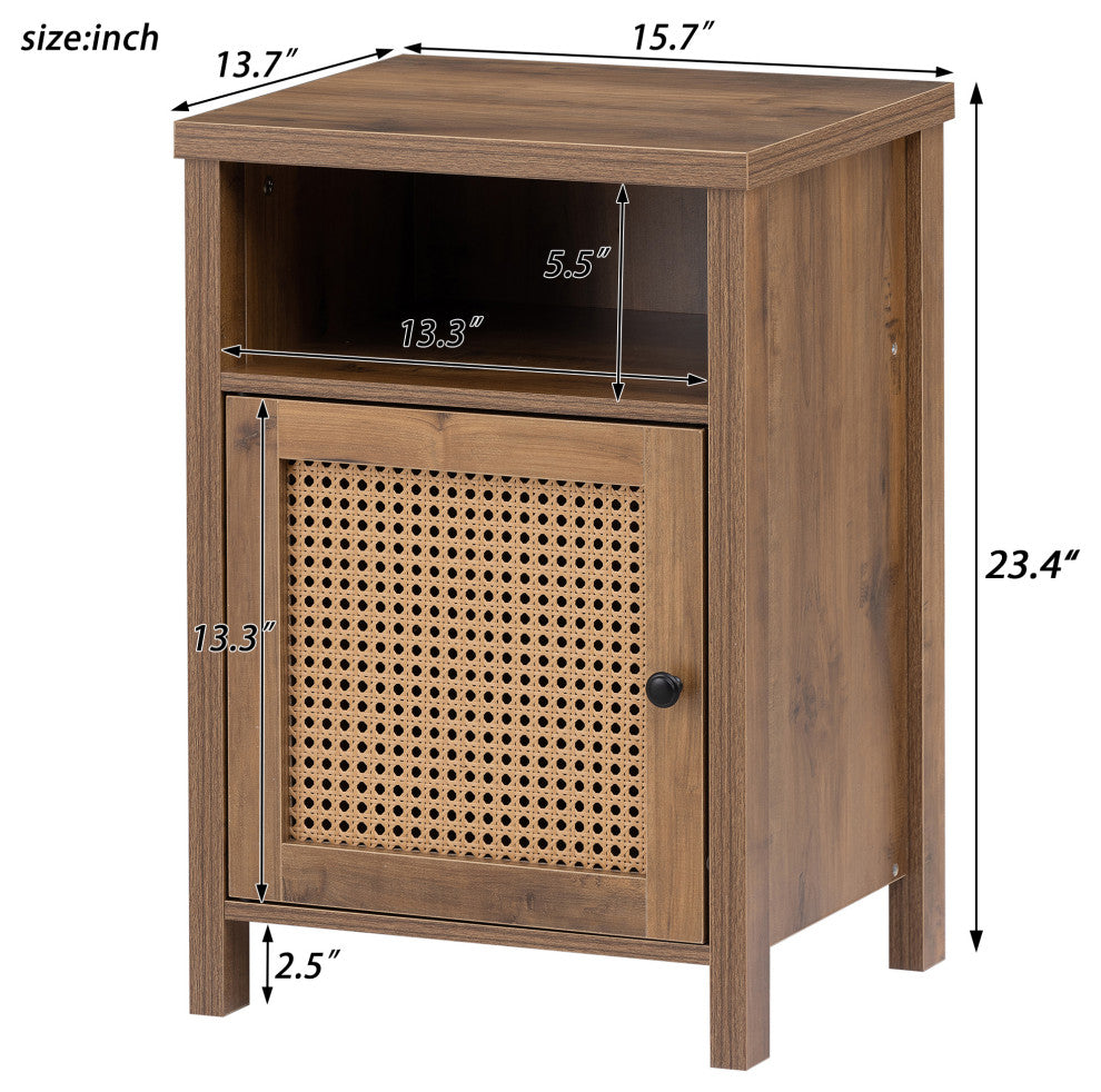 Melamine Board Nightstand with Door and Exterior Shelves