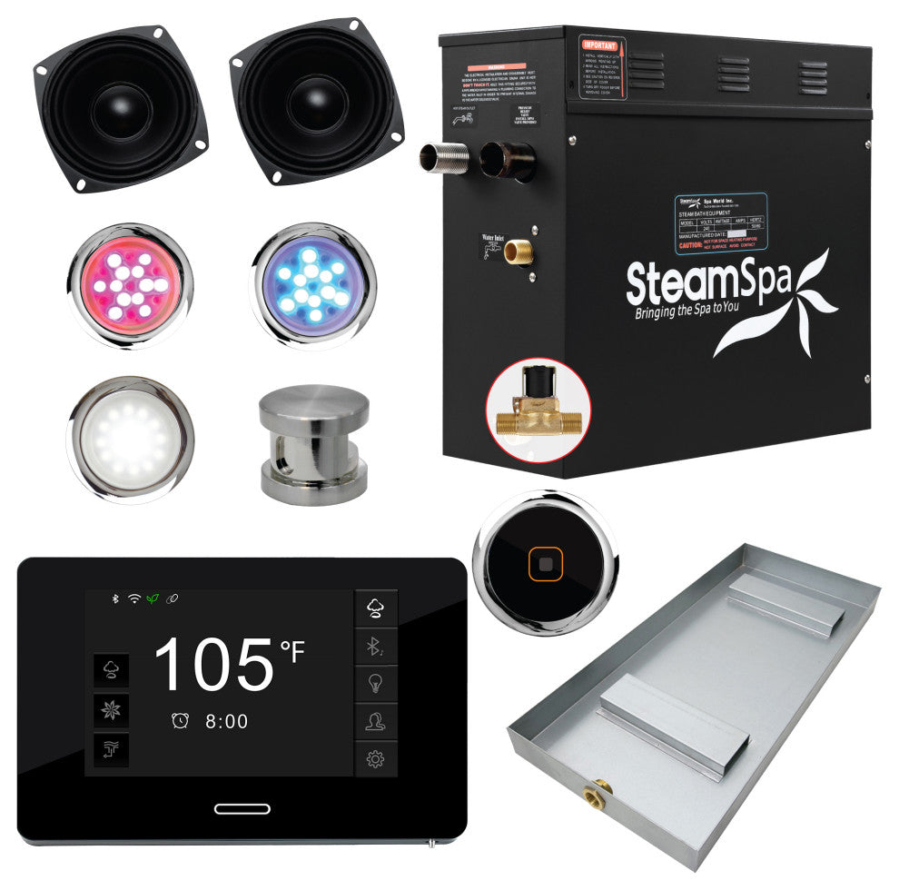 Black Series Wifi/Bluetooth 6kW QuickStart Steam Bath Set, Brushed Nickel