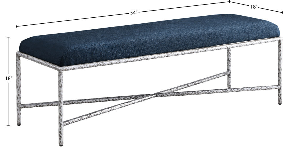Valley Upholstered Bench, Navy, 54" W x 18" D, Silver, Chenille Fabric