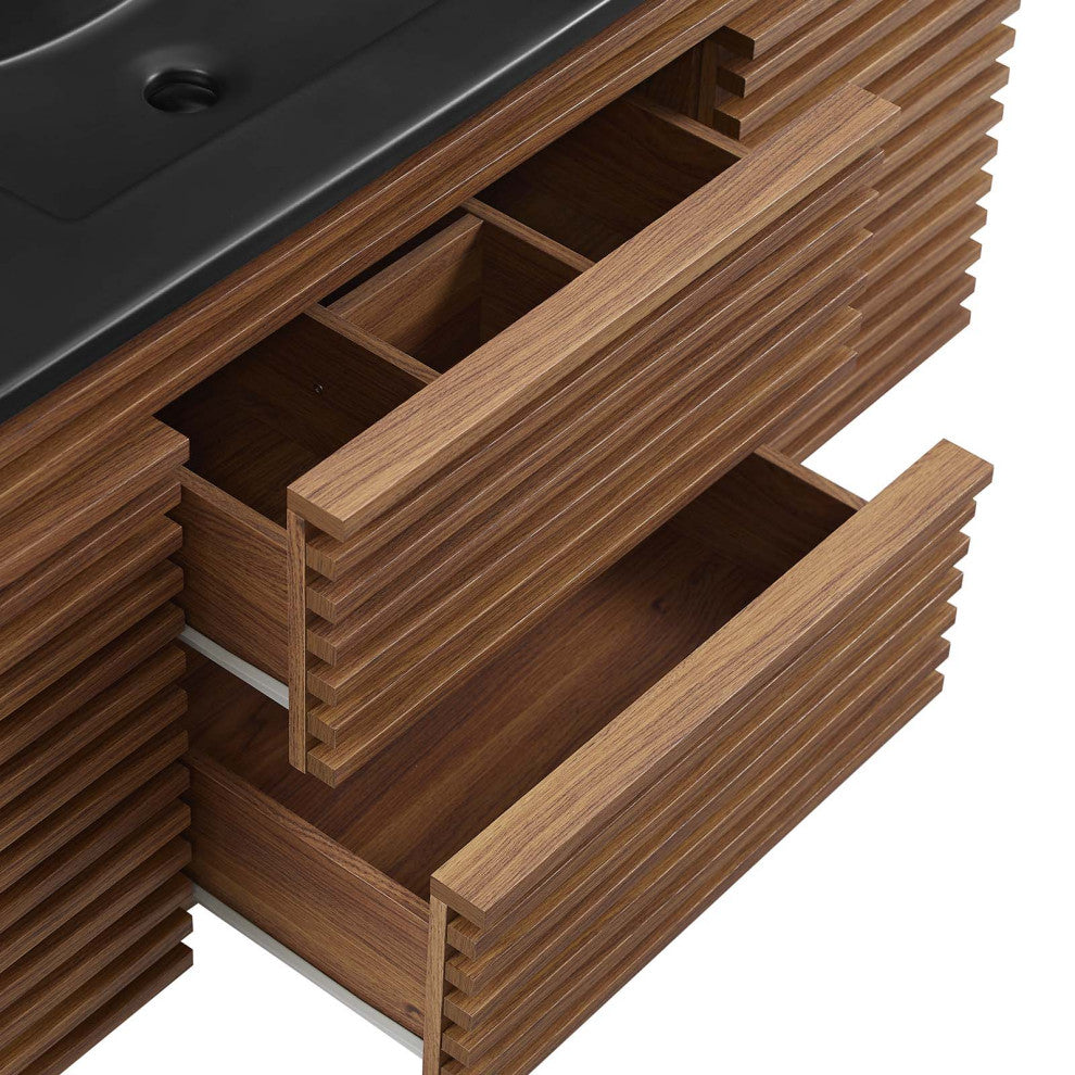 Render 48" Wall-Mount Bathroom Vanity, Walnut Black