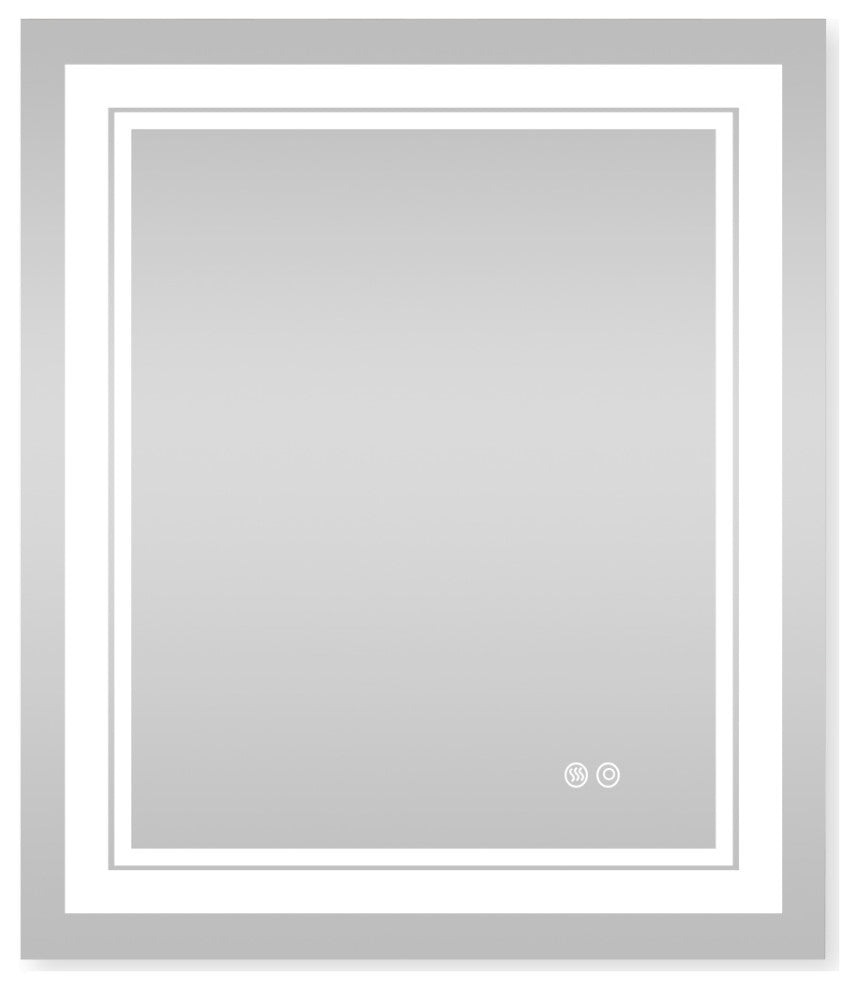 Frameless LED Lighted Bathroom Mirror With Defogger Dimmer, 20"x28"