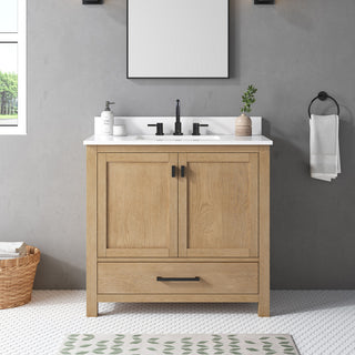 Modero Vanity Combo With Cala White Top, Brushed Oak, 36", Single Sink