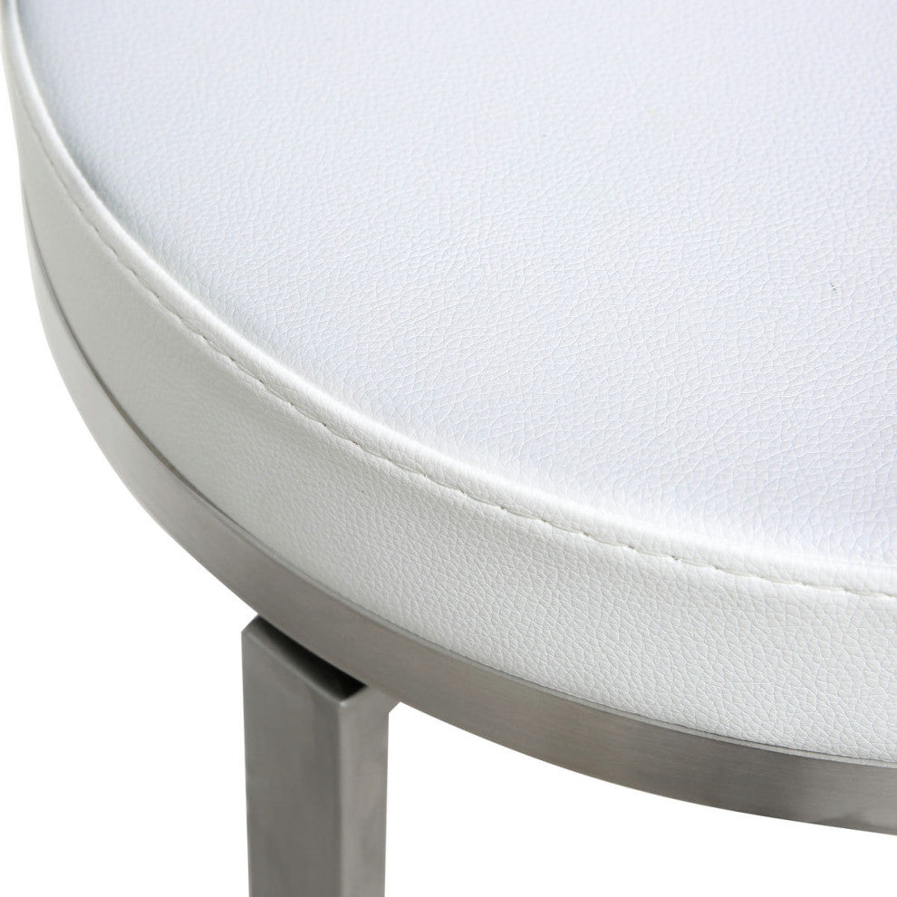 Pratt Swivel Counter Stool, Modern PU Leather Stainless Steel Stool SetOf2, Whit