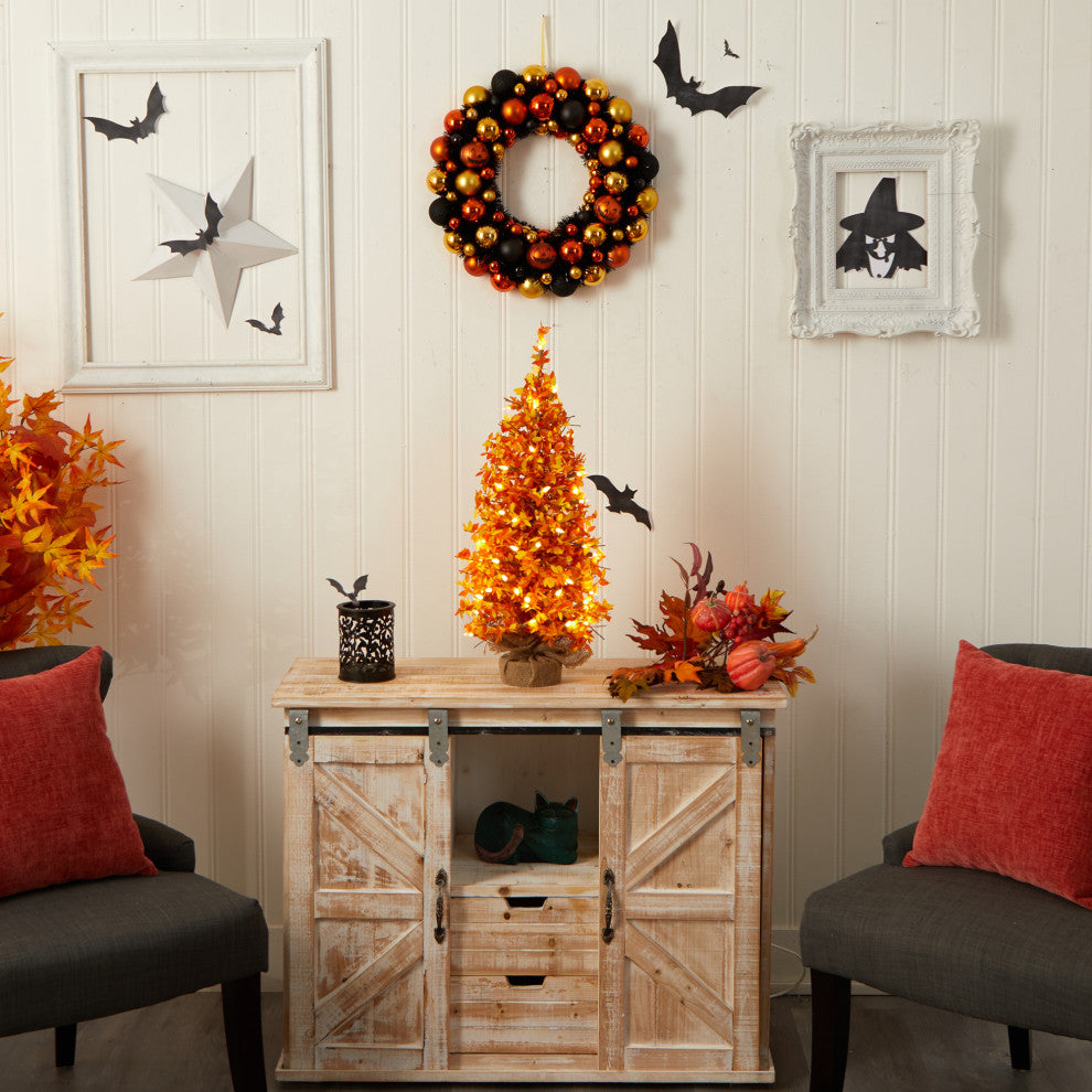 2' Harvest Halloween Faux Christmas Tree Pre-Lit With 50 LED lights, Burlap Base