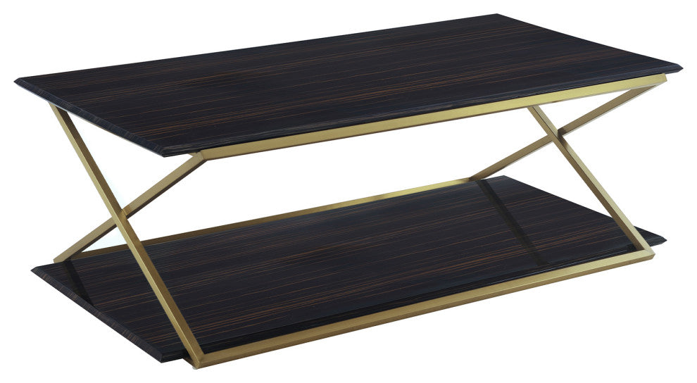 Westlake Dark Brown Veneer Coffee Table with Brushed Gold Legs