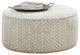 Chenille Upholstered Round Ottoman, Line Multi