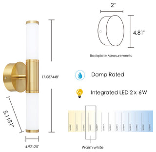 Palmera 1 2 Light LED Bath and Vanity Light White, Brushed Gold