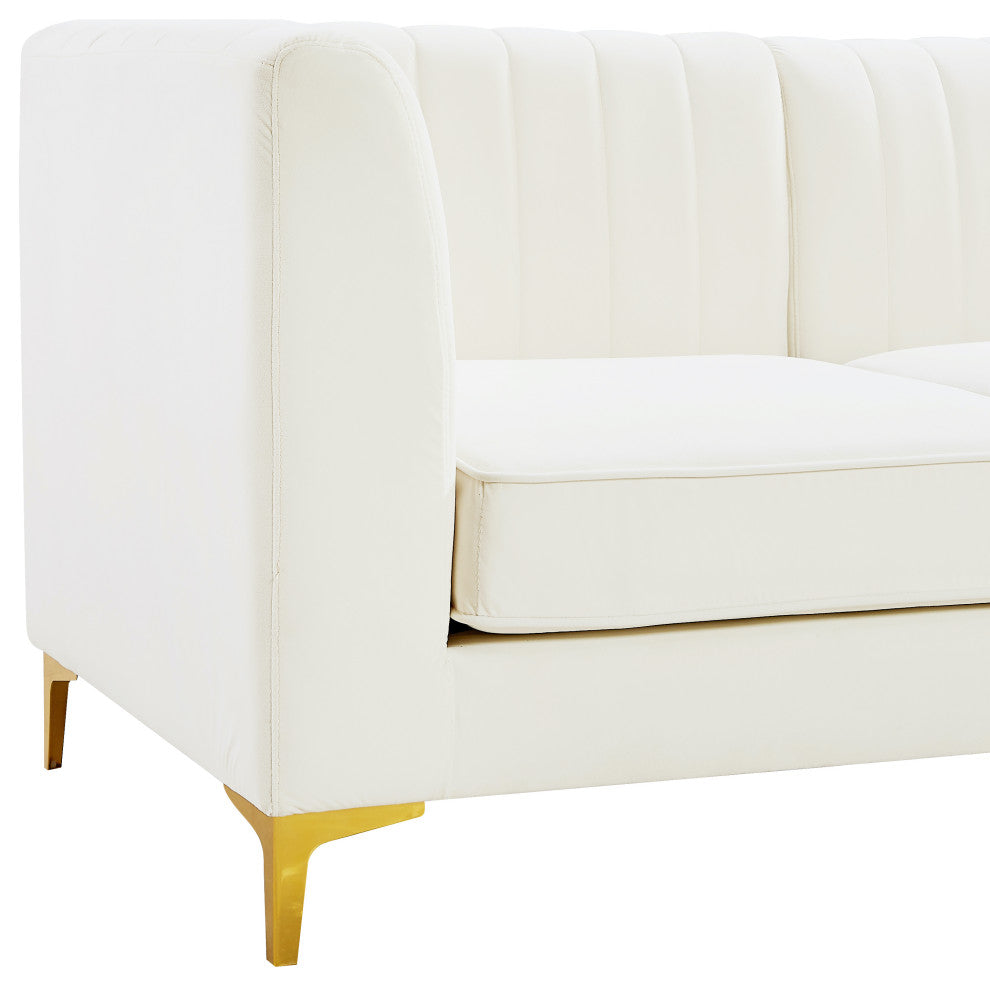 Alina Velvet Modular U-Shaped Sectional, Cream, 6-Piece: 4 Armless Chair, 2 Corner Chair
