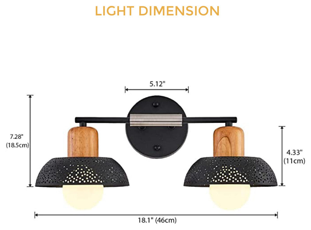 2-Light wall mounted lamp Wood black lamp shade Black accent light