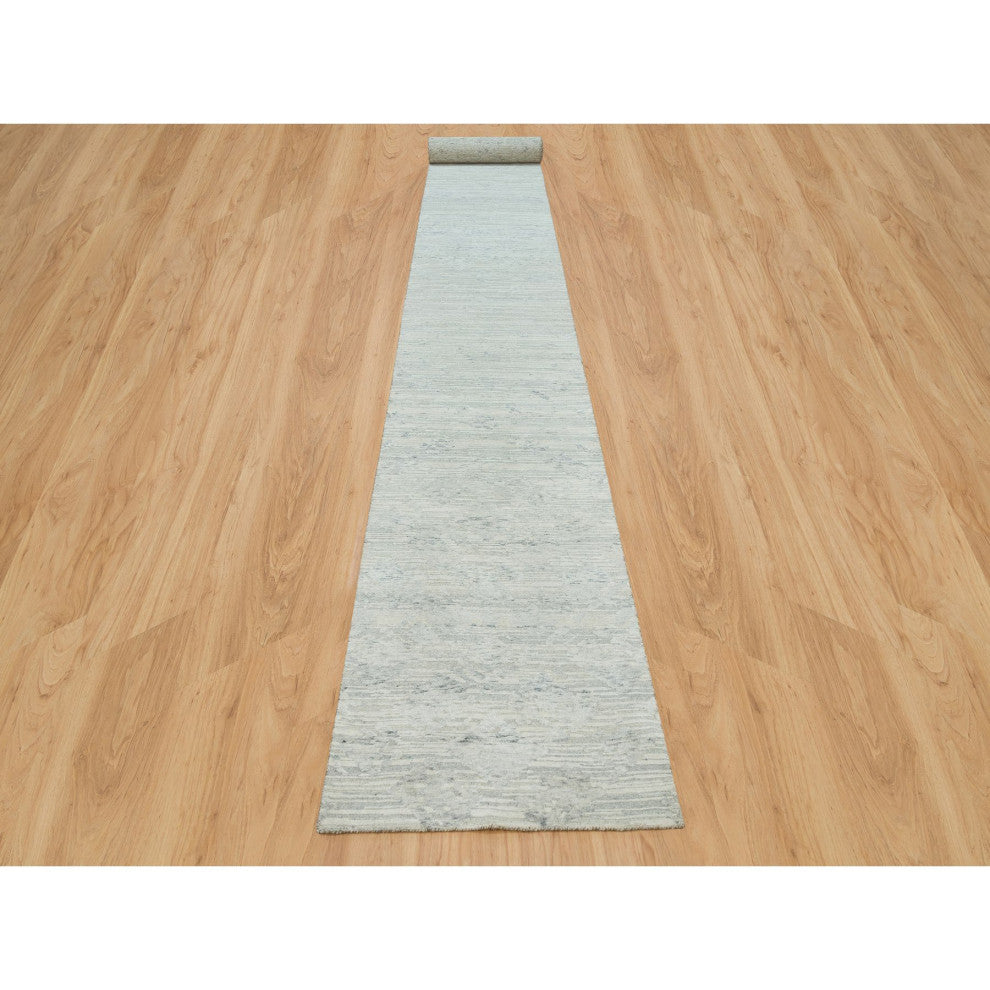 Gray Modern Design Hand Spun Undyed Natural Wool Hand Knotted Rug 2'7"x22'